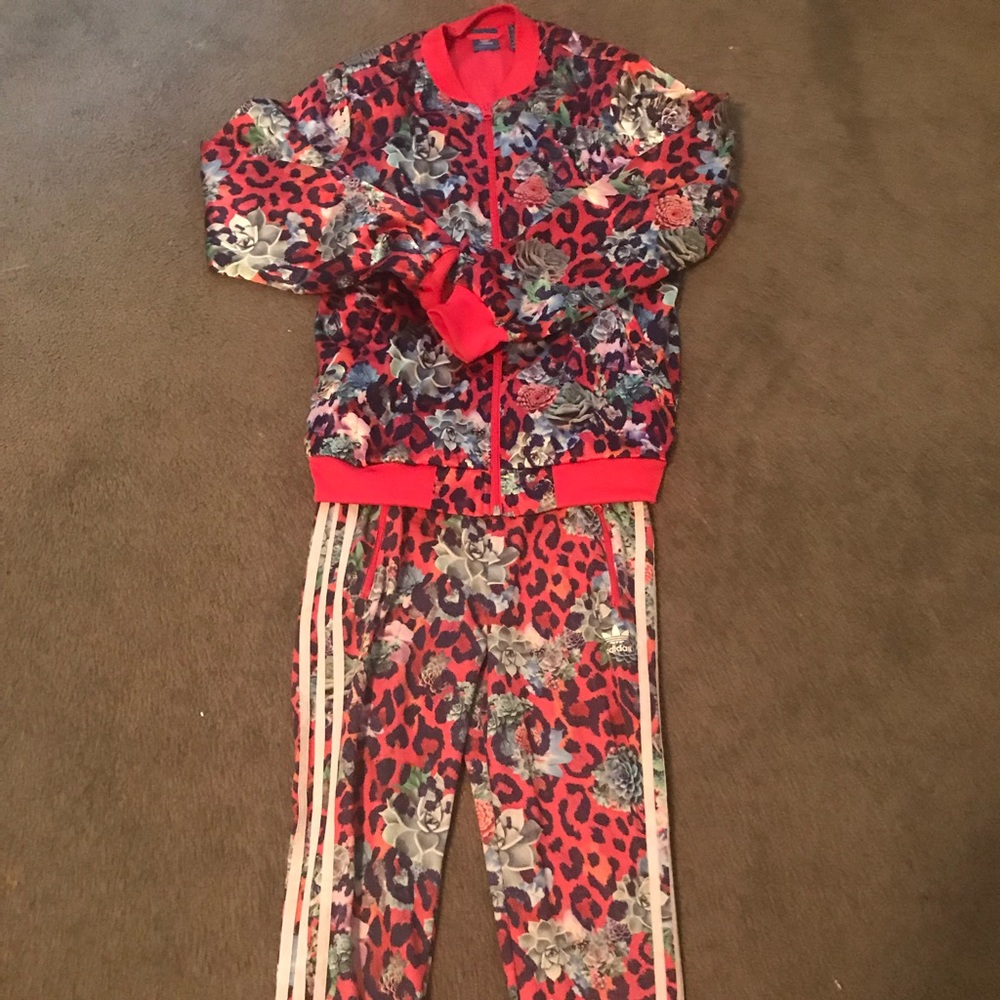 adidas floral tracksuit jacket 13-14 pants 11-12